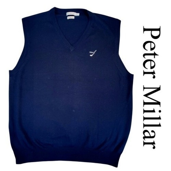 Peter Millar Other - Peter Millar Mens XL Navy Blue Extrafine Merino Wool V-Neck Sweater Vest MC00S32
